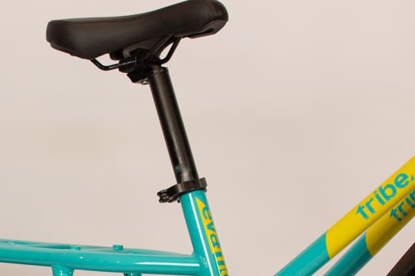 The quick-release seat post clamp on a Tribe Evamos Longtail