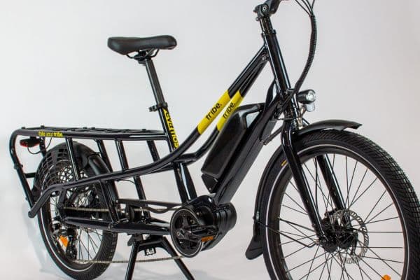 The Tribe Evamos Longtail frame showing its 24-inch front and 20-inch rear wheels