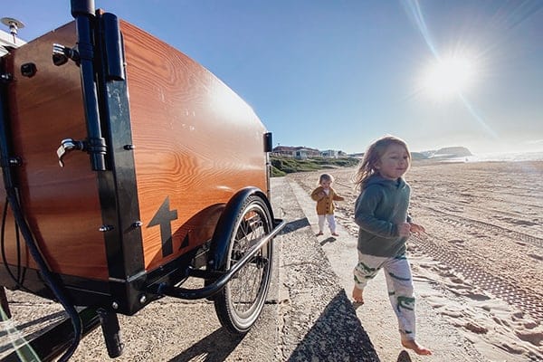 A beach trip with the Tribe cargo trike