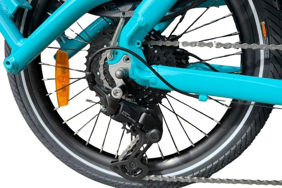 The 9-speed Shimano Cues drivetrain on a Tribe Evamos Longtail