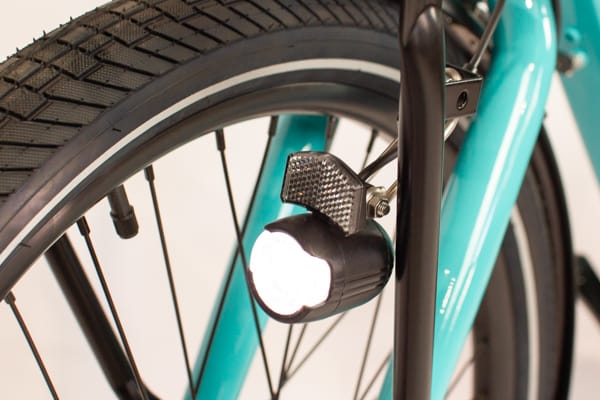 The fork-mounted front light on a Tribe Evamos Longtail