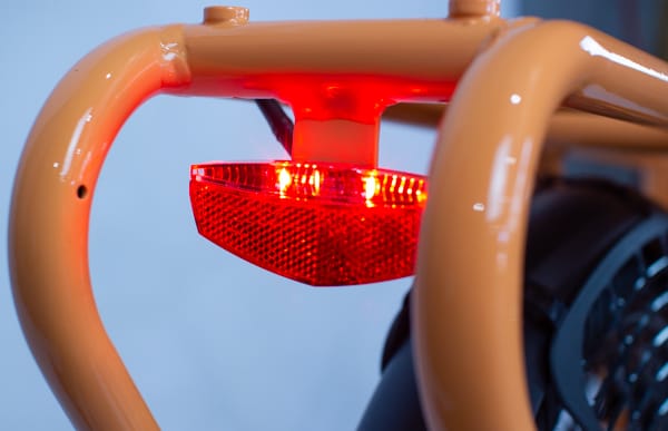 The tail light built into the rear rack of a Tribe Evamos Longtail