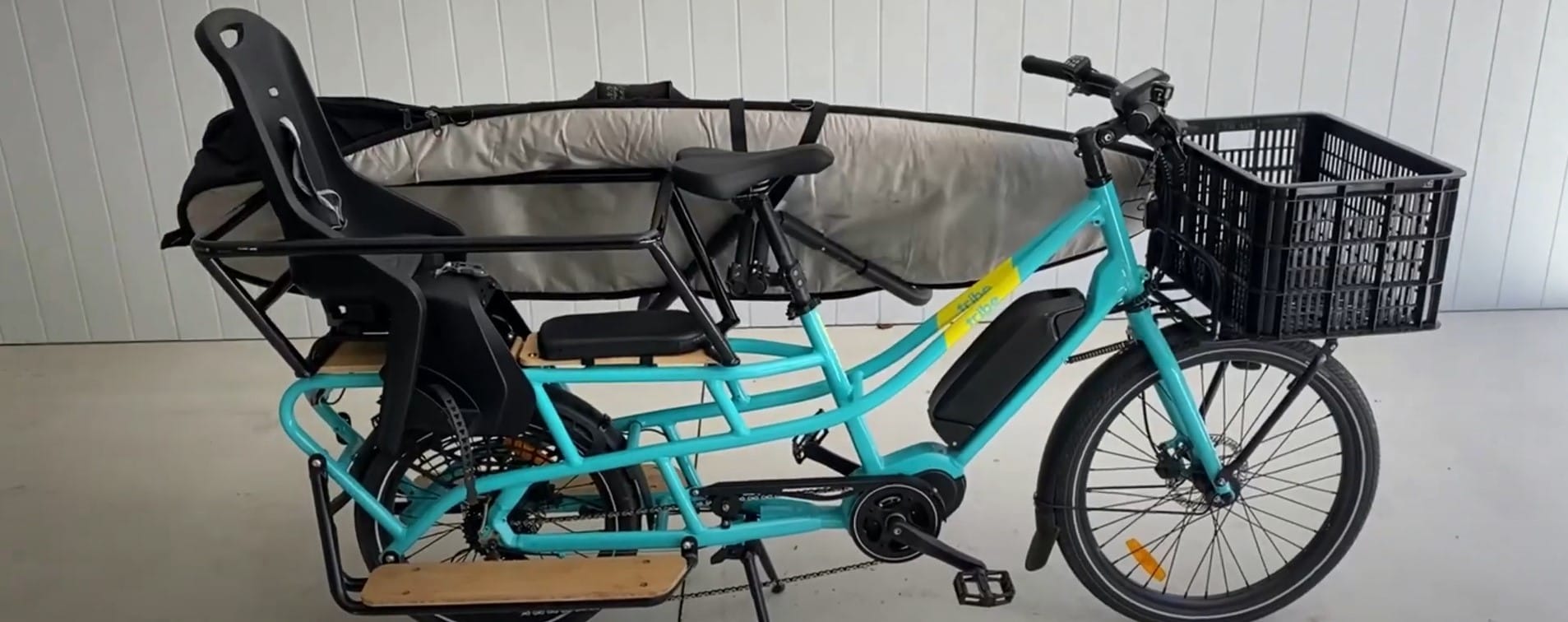 Carrying your Surfboard on the Tribe Evamos Longtail cargo bike