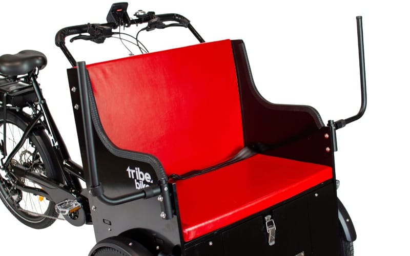 The safety bar across the front of a Ricky Rickshaw